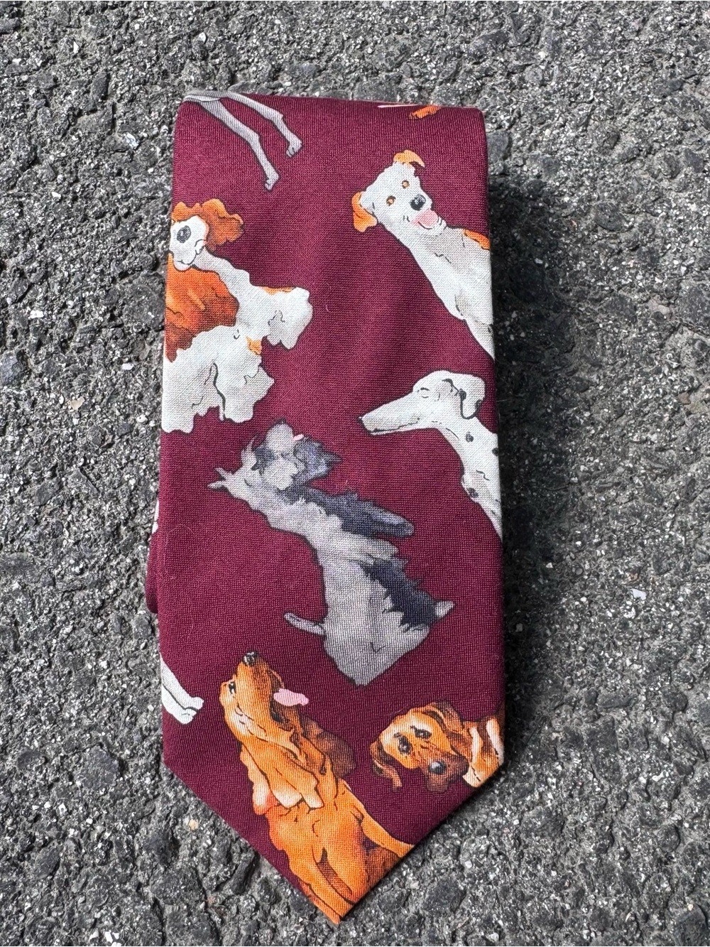 Vintage 90s Brite Ties Mens Cotton Necktie maroon dog Print
